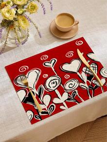 1件/4件/6件/60件装情人节涤纶装饰餐垫，心形玫瑰气球花瓶设计，防污餐垫，适用于家居、餐厅、餐桌装饰、乔迁、生日礼物 - 彩色 - 查看 21