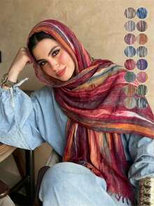 1 chiếc khăn trùm đầu nữ bằng vải rayon họa tiết cầu vồng, kiểu dáng boho thời trang có tua rua, thích hợp cho các buổi tụ họp và lễ kỷ niệm. - Khăn trùm đầu sọc nhiều màu - Xem 2