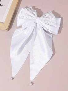 1件女士优雅法式白色蕾丝珍珠双层大蝴蝶结发夹，适合日常、节日、派对、婚礼、订婚、伴娘佩戴（蕾丝图案随机） - 白色 - 查看 6