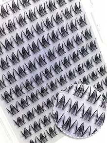 100pcs Pieces Of Black Tianshan Snow Lotus Glue-Free False Eyelashes, Transparent, Natural Segmented Self-Adhesive C-Shaped Curled False Eyelashes - Black - View 3