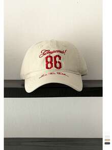 1顶复古美式字母刺绣软顶棒球帽，复古做旧可调节男女通用透气遮阳帽，适合春夏、海滩、度假 - 86字母做舊 - 查看 14