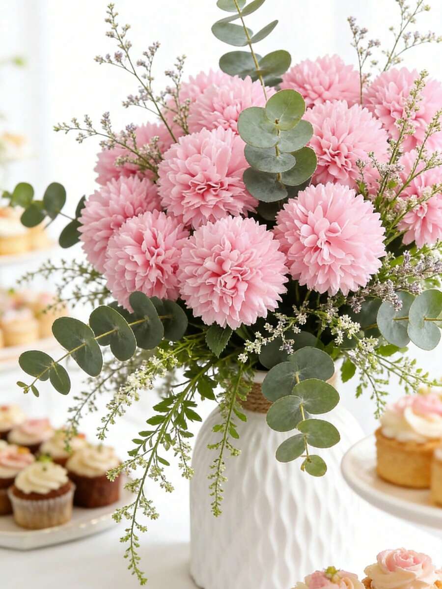 Bộ 2 bó hoa diếp xoăn nhân tạo cao 11,02 inch, thích hợp để trang trí, trang trí nhà cửa, đám cưới và sự kiện, hoa nhân tạo, trang trí nhà, bó hoa ngày Valentine, trang trí mùa xuân. - Hồng - Xem 1