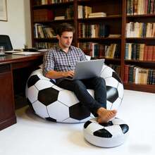 2件套充气折叠豆袋沙发，黑白足球椅带脚踏，便携式充气沙发，室内外露营休闲躺椅，摄影道具，旅行沙发，露营椅，礼品 - 彩色 - 查看 6