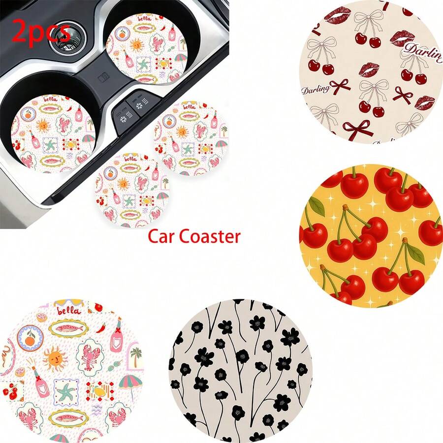 2pcs Car Cup Coaster Stylish & Durable Fast-Drying Non-Slip Car Cup Mat - A - View 1