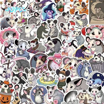 SCXXBSW 50 piezas Pegatinas exquisitas y divertidas de oposo de dibujos animados, autoadhesivas para cuadernos, refrigeradores, guitarras