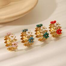 This Fashionable And Minimalist Cut-Out Flower-Shaped Ring Is Made Of Stainless Steel With An 18K Gold Plating, Which Is Resistant To Fading. It Is Suitable For Daily Dates, Parties, And Office Wear. - Flower Style - View 11