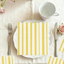 New 40Pcs Yellow Striped Pastel Napkins, 6.5 X6. 5 Inch Scalloped Ice Cream Party Napkin Disposable Paper Cocktail Beverage Napkins For Pastel Party W Shower Birthday Dr Dinner Dr - Yellow 40 - View 5