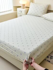 1 bộ ga trải giường kẻ sọc trắng có nơ, kiểu dáng dễ thương dành cho bé gái, tấm bảo vệ nệm ngày Valentine, ga trải giường vừa vặn, mềm mại và thoáng khí, phù hợp với giường đơn, đôi, cỡ Queen, cỡ King, thiết kế túi sâu lên đến 11,8 inch. - trắng - Xem 5