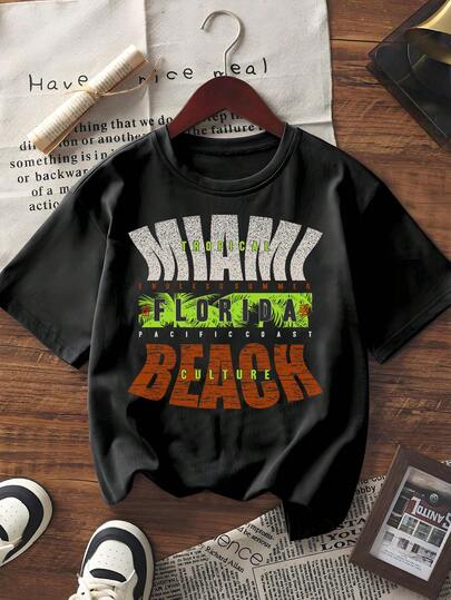 Dames T-shirt met korte mouwen en grafische print van Miami, Florida Beach, casual T-shirt met ronde hals in vintage stijl, zomertop voor dames, streetwear