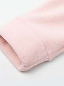 女士立领拉链抓绒外套，纯色羊羔绒外套，适合秋冬季穿着 - 淺粉色 - 查看 7