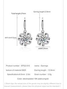 1 Carat Moissanite 925 Sterling Silver Jewelry Set - 1 Carat Moissanite Ring, 1 Carat Moissanite Pendant Necklace, 1 Carat Moissanite Earrings, 1 Carat Moissanite Flower 3 PiecesJewelry Set, Valentine's Day Gift - Silver - View 8