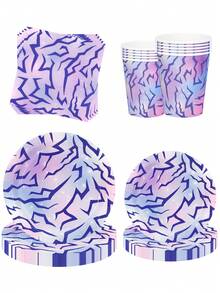 10件/20件套韩流主题派对用品粉色蓝色紫色韩流生日派对纸盘纸杯餐巾纸餐具套装，适用于音乐女孩、女性生日、迎婴派对、单身派对装饰 - 彩色 - 查看 3