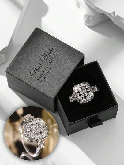 Gift Box Set Luxury Sparkling Cubic Zirconia Rings, High-End Jewelry For Women Party & Formal Occasions, Made Of Copper Material, Non-Fading And Hypoallergenic, Suitable As Gifts For Lover Or Mother