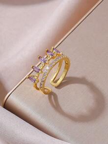 Elegant Crown Crystal Open Ring - Women's Gold-Tone Stackable Ring | Sparkling Personalized Jewelry Suitable For Brunch And Night Out