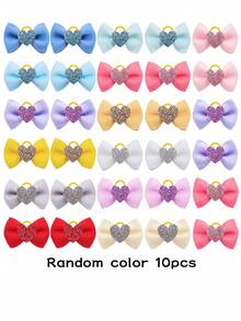 10/30pcs Shiny Heart Pet Bow Hair Accessories, Cat Dog Decorative Supplies, Happy Puppy Decor, Dog Accessories, Colorful Cute Cat Dog Headpieces, Suitable For Daily Wear, Valentine's Day, Holiday Parties - Multicolor - View 7