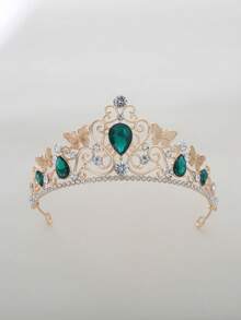 1pc Vintage Ruby Rhinestone Crown, Butterfly Embossed Ornate Headpiece For Party - Multicolor - View 12