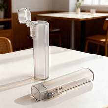 Portable Transparent Toothpick Storage Box, Suitable For Travelers, Cotton Swabs, Pills, Small Items Storage, Compact Design, Easy To Carry, Hygienic Protection, Essential For Daily Use, Bathroom, Makeup, Desk, Kitchen Accessories Storage, Can Also Hold Tissues, Napkins, Wipes, Toothpicks, Cotton Swabs, Ear Picks, Minimalist Style, Home Decor, Travel Essentials, Pocket-Sized - Grey - View 4