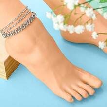 3 Pcs Anklets Bracelet For Women Adjustable Diamond Tennis Cuban Style Link Anklets For Women Wedding Fashion Gifts - Bạc + 10 inch - Xem 4