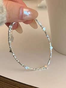 1pc S925 Sterling Silver Delicate Broken Star Chain Bracelet, Luxury Minimalist Princess Style Jewelry, Versatile For Daily Wear, Exquisite Gift