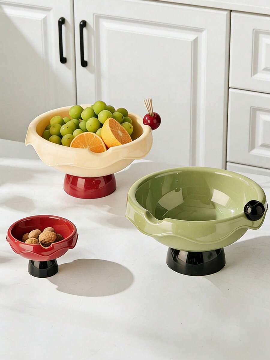 Home High-Legged Fruit Tray, Picnic Fruit Basket, Restaurant, Elegant Appearance, Ultra-Simplified Style, Multi-Functional Water-Draining Fruit Basin, Living Room, Candies, Snacks And Nuts Tray - Multicolor - View 1