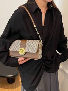 Retro Fashionable Chic Underarm Clasp Shoulder Bag For Women, High-End Commuter Baguette Bag - Grey - View 3