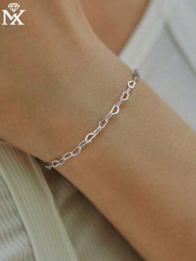 SYMFNY 1pc Minimalist 925 Sterling Silver Chain Link Bracelet, Heart-Shaped Link Detail Design, Delicate Jewelry For Women, Suitable For Birthday And Everyday Wear