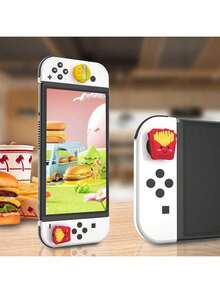 TOOUEE 4PCS 3D For French Fries&Hamburger Theme Cute Kawaii Silicone Joycon Thumb Grip Caps, Soft Cartoon Skull Theme Joystick Cover Button Caps For Switch / OLED / Switch Lite Cute Switch/Lite/Oled Accessories
