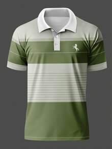 Men's Casual Striped Print Short Sleeve Polo Shirt