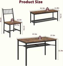Juego de Mesa de Comedor para 4 Personas con Banco y sillas, Juego de Mesa de Cocina de 4 Piezas con Almacenamiento, Mesa de Comedor Que Ahorra Espacio para Apartamentos y comedores - Color retro - Ver 2