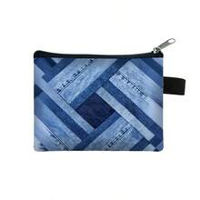1pc Cute Denim Patchwork Print Coin Purse, Can Store Cash, Keys, Earphones, Cards And Other Personal Items. Lightweight And Convenient For Everyday Carry, Perfect Gift For New Year, Valentine's Day Or Birthday. - Multicolor - View 3