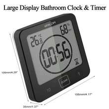 Digital Bathroom Wall Clock With Timer, Large Display, Temp Amp Humidity Sensor, Suction Cup, Hanging Hook Amp Stand, Ideal For Shower, Kitchen, Spa Black - Black - View 3