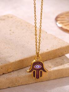 Steel Zirconia Devil's Eye Necklace Fashionable Versatile Lockbone Chain Oil Drop Pendant Unisex Jewelry Accessory Christmas Jewelry - N07692 - View 8