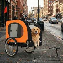 Remolque de Bicicleta para Perro, soporta hasta 80 Libras, Carro para Mascotas, Marco fácil de Plegar con Ruedas de liberación rápida, acoplador Universal de Bicicleta, reflectores, Bandera, Plegable - Naranja - Ver 8