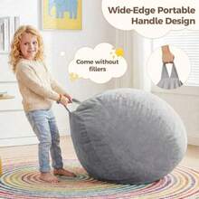 Stuffed Animal Storage Bean Bag Chair Cover For Adults No Filler Soft Comfy Velvet Beanbag Chair Cover Machine Washable Adults Bean Bag Chair With Handle For Living Room Bedroom Dark Gray#Xianjia 2026 - 深灰色 - 查看 6