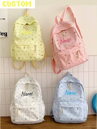 Customize Your Own Backpack With Your Name Or Holiday Greetings. This Brand New Large Capacity Back-To-School Polka Dot Backpack Features Nylon Zippers And Casual Solid Color Design, Simple And Versatile. You Can Print Your Name, Initial, Lucky Number, Etc. Suitable For Daily Use, Such As Going To School.