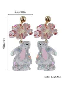 1 Đôi bông tai acrylic hình tai thỏ và hoa sao dễ thương, bông tai thời trang thích hợp làm quà tặng lễ Phục Sinh, tiệc tùng, ngày lễ. - Hồng - Xem 5