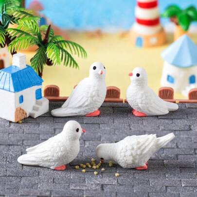 4pcs/Set Resin Pigeon Figurines, Realistic Mini Home Decor, Lifelike Eyes, Ideal For Garden Collection, Delicate Craftsmanship, Suitable For Shelves, Home Decor, Display, Birthdays, Valentine's Day, Easter, Weddings, Proposals, Yard & Garden Decoration