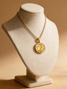 MECYLIFE 1pc Minimalist Coin Necklace Stainless Steel Jewelry Crescent Moon Necklace Star Pendant Charm Necklace For Women - Yellow Gold - View 4