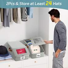 Extra Large Baseball Hat Organizer - Upgrade 4/2/1pcs Hat Organizer For Baseball Caps -Stackable Storage With Textured Leather Handle - Clear Lid, Drawer & Flip-Top Access, Holds 12–24 Hats For Closet Or Travel, Space-Saving Oxford Cloth Hat Box For Closet, Breathable Fabric, More Stable Perfect For Seasonal Storage And Display - 黑色 - 查看 5
