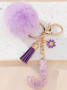 1个字母钥匙扣,可爱毛绒球钥匙圈,可挂在包包、背包、汽车上,是送给女孩的理想礼物,也可作为钱包和手提包的配饰,流苏钥匙扣,时尚包包挂饰 - 女士时尚配饰 - 薰衣草色 - 查看 16