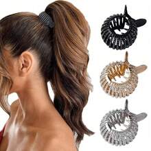 3pcs/Set Rhinestone Hair Claw Clips, Suitable For High Ponytail & Thick Long Hair, Fashionable Women's Shiny Zinc Alloy Hair Accessories
