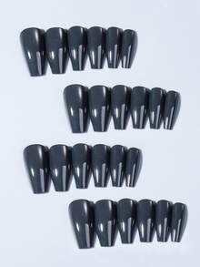 24片Y2K长棺材形亮面灰色水晶猫眼美甲贴纸，完美贴合长指甲，亚克力假指甲套装包含：1片果冻胶和1把指甲锉，灰色猫眼美甲适合女性和女孩日常佩戴，也适合锐舞派对和其他美甲场合。美甲用品 - 深灰色 - 查看 4