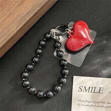 红色心形手机挂饰，黑色串珠手提包挂件，腕带，手机壳钥匙扣，包包挂件，装饰品。兼容安卓及大多数智能手机，送给母亲、家人、朋友、孩子的礼物，生日、节日手机链 - 彩色 - 查看 13