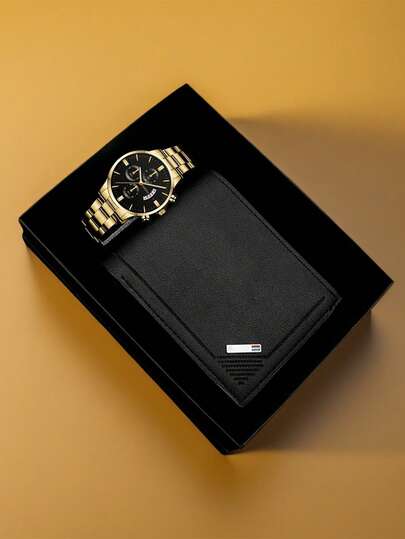 Gift Box Set, Wedding Gift, Birthday Gift, Christmas Gift, Gift For Lover, Father, Teacher, Company Annual Meeting, Employee, Business Men's Classic Fashion Quartz Watch + Wallet + Gift Box