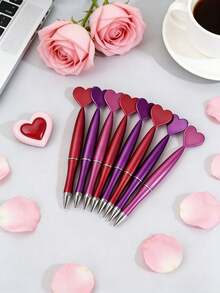 3pcs/Set Creative Heart-Shaped Ballpoint Pen Set, Love Theme Pens, Office Supplies, Perfect Valentine's Day Gift For Boyfriend/Girlfriend, Office Supplies, Study Supplies, Wedding Supplies, Valentine's Day Gift, Romantic Gift, Valentine's Day - Multicolor - View 6