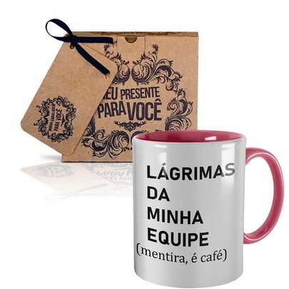 Caneca Rosa Divertida minimalista, Com a frase Lagrimas da minha equipe. Presente criativo