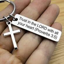 24pcs Stainless Steel Bible Verse Keychain With Cross - Matthew 28:20 Inspirational Text, Durable Metal Material, Suitable For Backpacks, Car Keys And Accessories - Christian Gift, Metal Engraved Keychain For Holiday Gatherings, Party Favors - Antique Silver - View 3