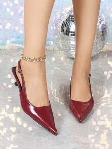 4cm Burgundy Red High Heel Pumps, Pointed Toe Slip-On Party Dress Shoes, Stiletto Heel Formal Shoes - Burgundy - View 3