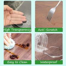 Kasepie 30 X 48 Inch Clear Table Cover Protector,1.5mm Thick Plastic Table Cover, Clear Plastic Tablecloth Protector, Grime Proof And Easy To Clean, Suitable For Dining Table, Coffee Table,Dresser - 透明,厚度1.5毫米 - 查看 5