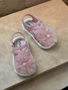 韩版珍珠心形女童凉鞋，时尚百搭西式软底凉鞋 - 粉色 - 查看 6